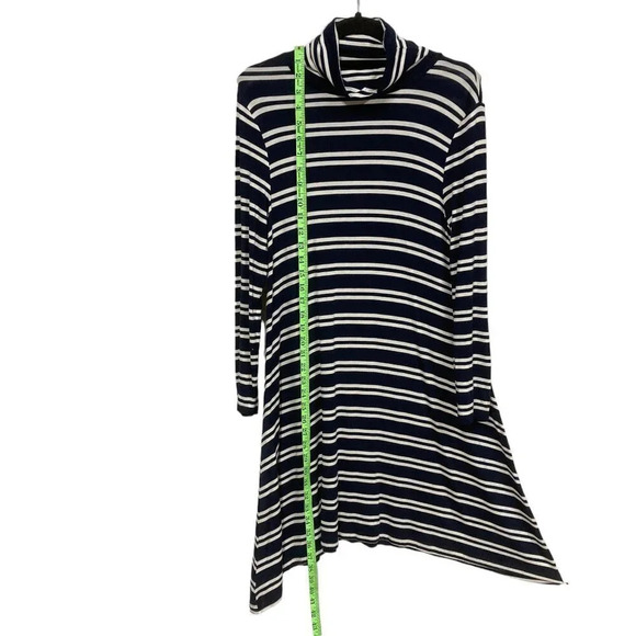 Maeve Anthropologie Navy & White Striped Turtleneck Dress, Sharkbite Hem, Medium - Picture 6 of 10